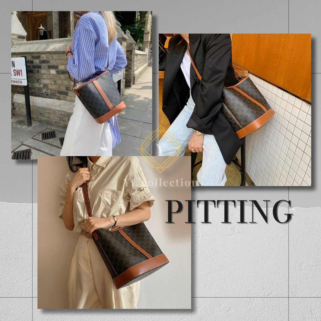 셀린느 트리오페 캔버스 카프스킨 버킷백 스몰/ 미디움