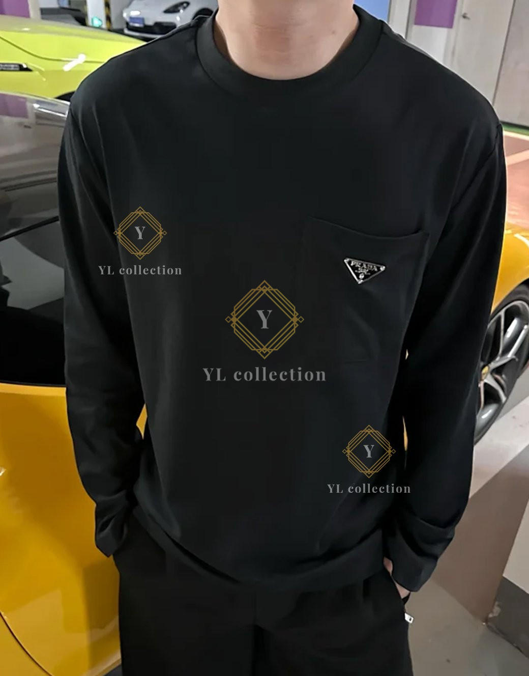 프라다 포켓 로고 롱슬리브 티셔츠