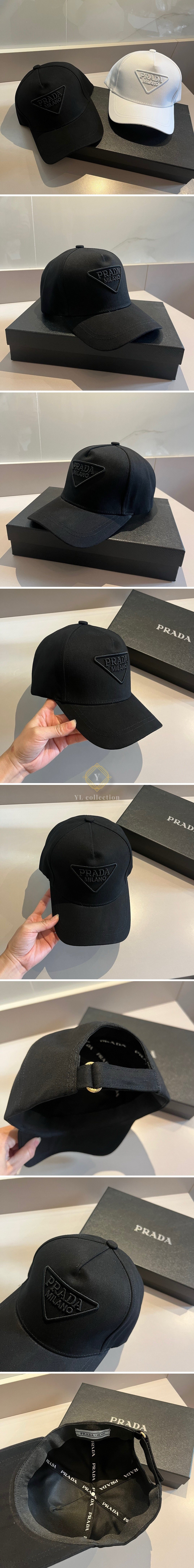 프라다 로고 자수 베이스볼 캡 모자