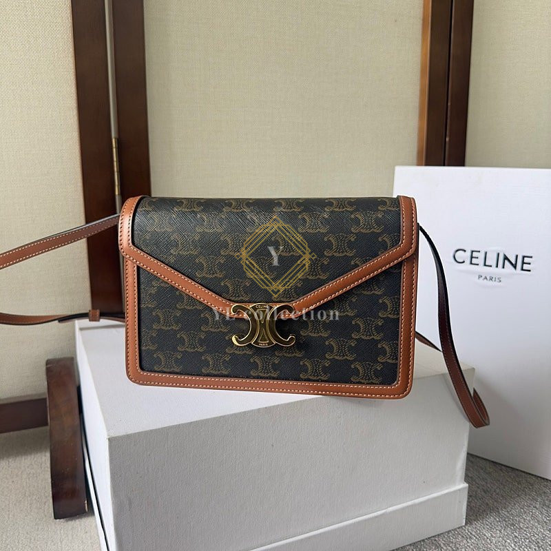 셀린느 엔벨로프 백 트리옹프 캔버스 카프스킨 탄