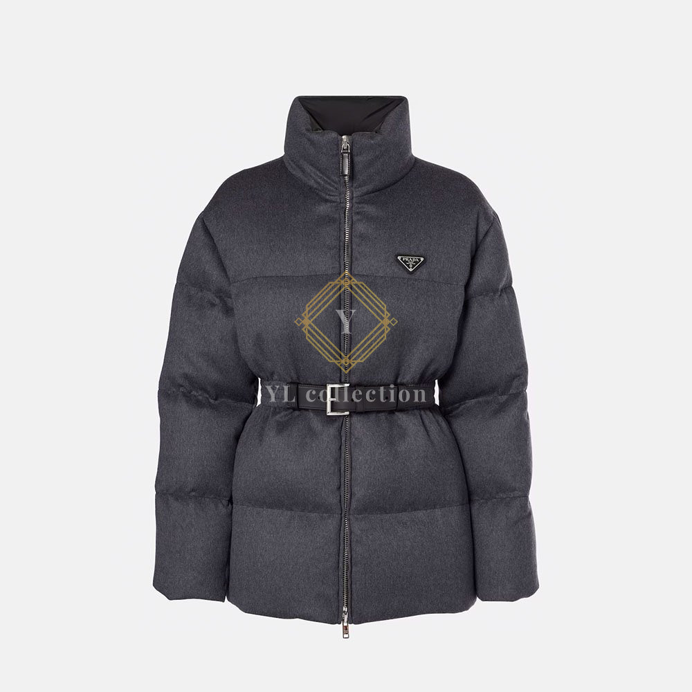 프라다 레더트림 울 푸퍼 자켓