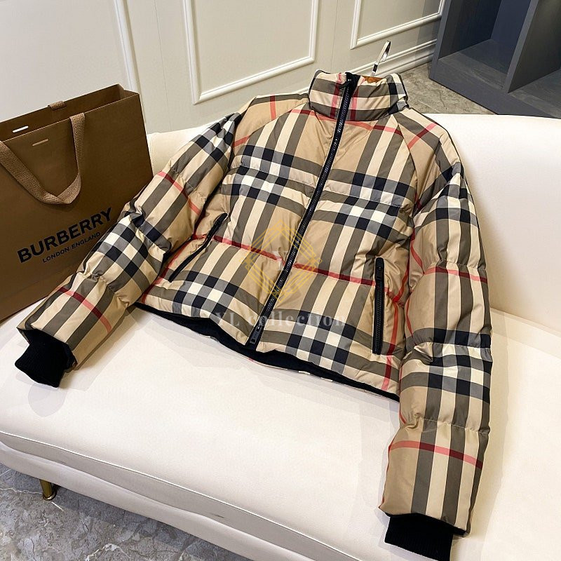 버버리 여성 체크 크롭 퍼퍼 재킷
