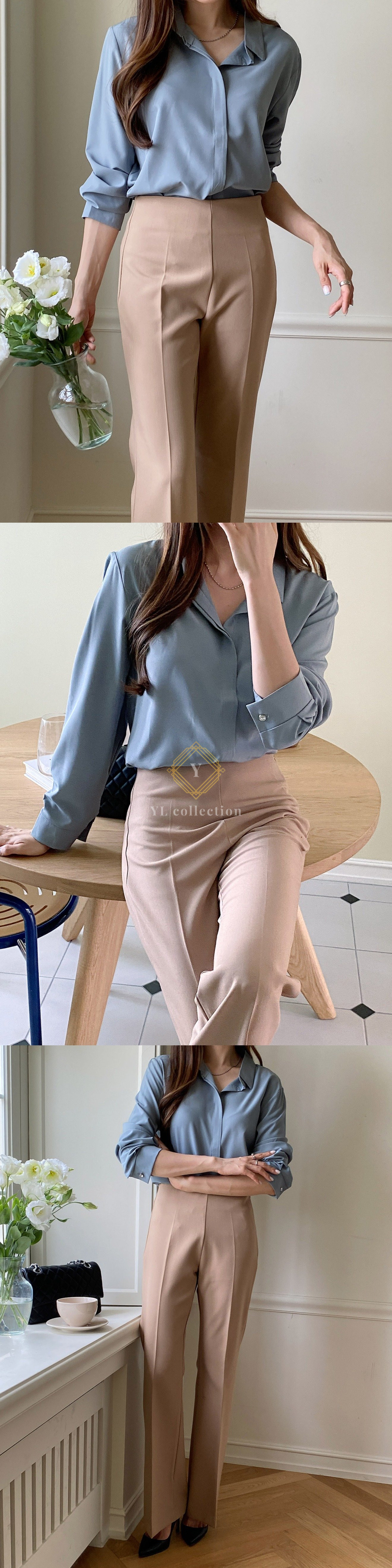 오픈카라 블라우스