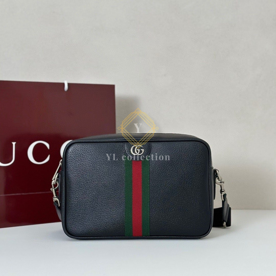 구찌 블랙 소프트 레더 오피디아 미디엄 크로스백