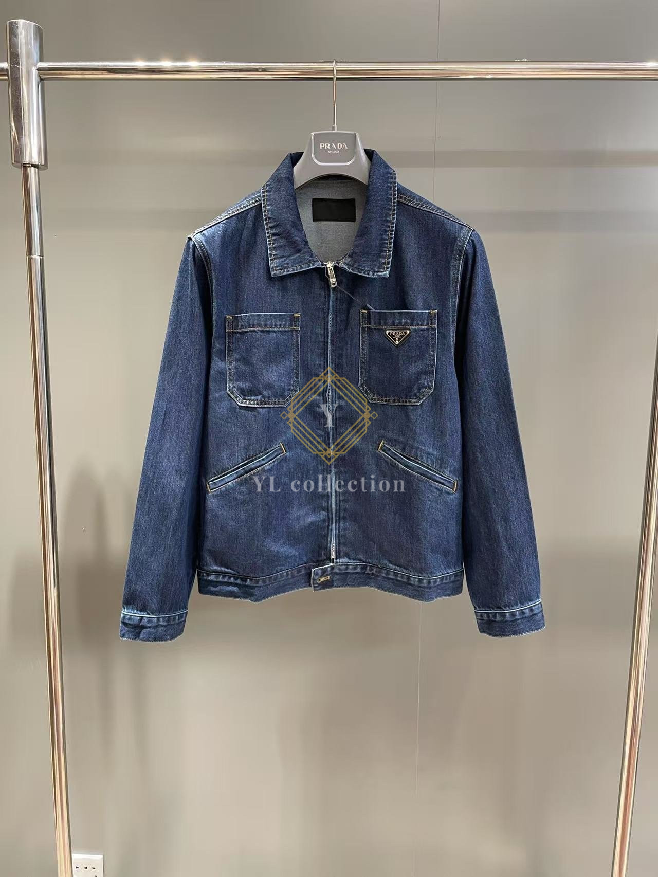 프라다 삼각로고 포켓 데님 블루종 자켓