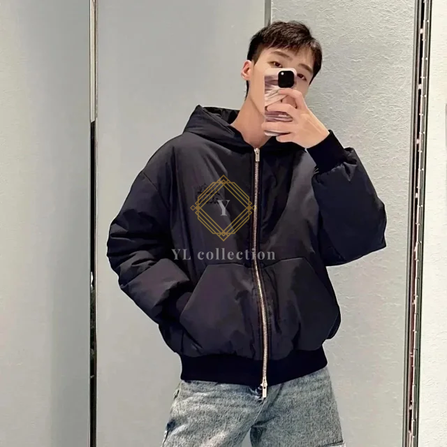 미우미우 테크니컬 폰지 블루종 자켓 네이비