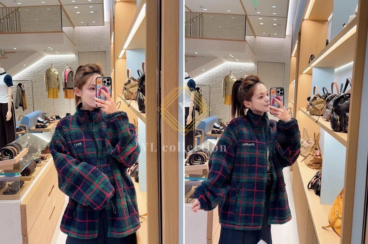 미우미우 체크 테디 지퍼 재킷