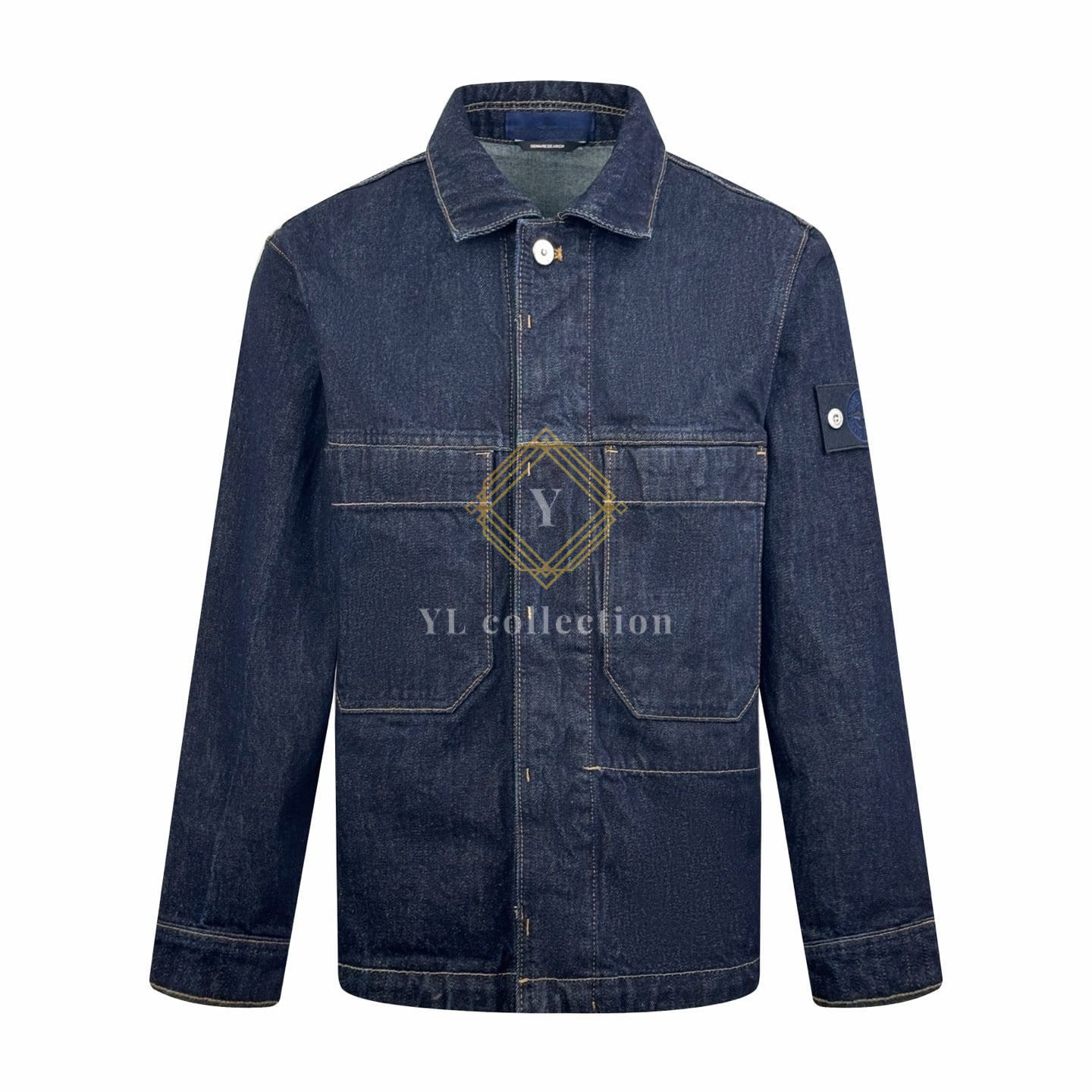 스톤아일랜드 블루 린스 가슴 포켓 버튼 디테일 코치 재킷