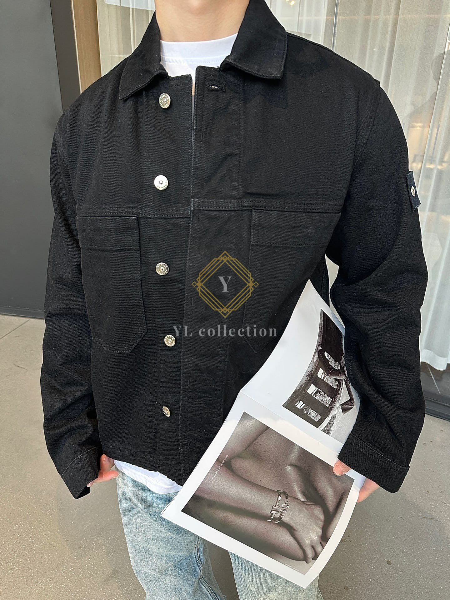 스톤아일랜드 블랙 가슴 포켓 버튼 디테일 코치 재킷