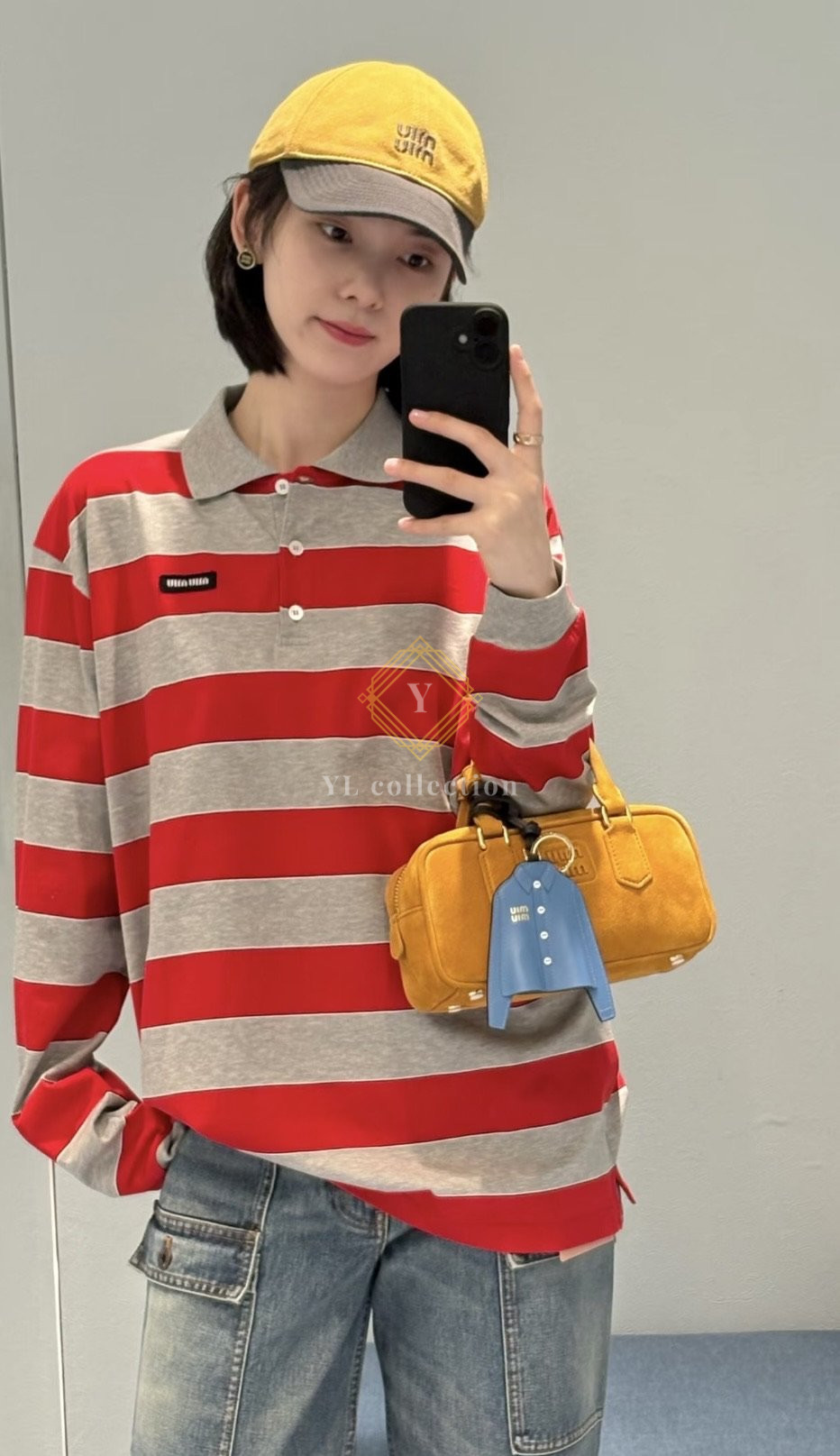 미우미우 스트라이프 저지 폴로 셔츠