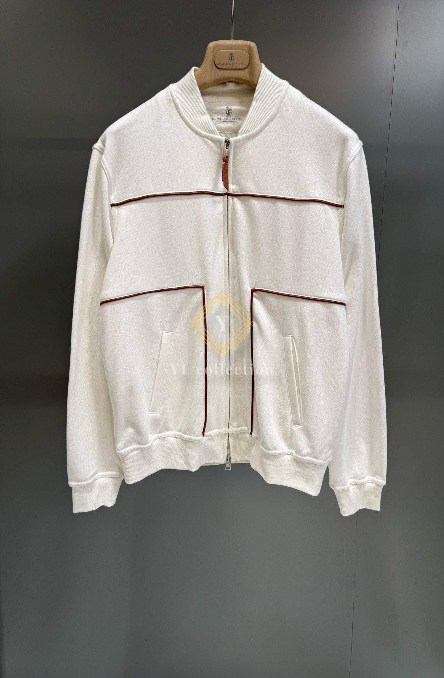 브루넬로 쿠치넬리 테크노 코튼 프렌치 테리 지퍼 파이핑 자켓