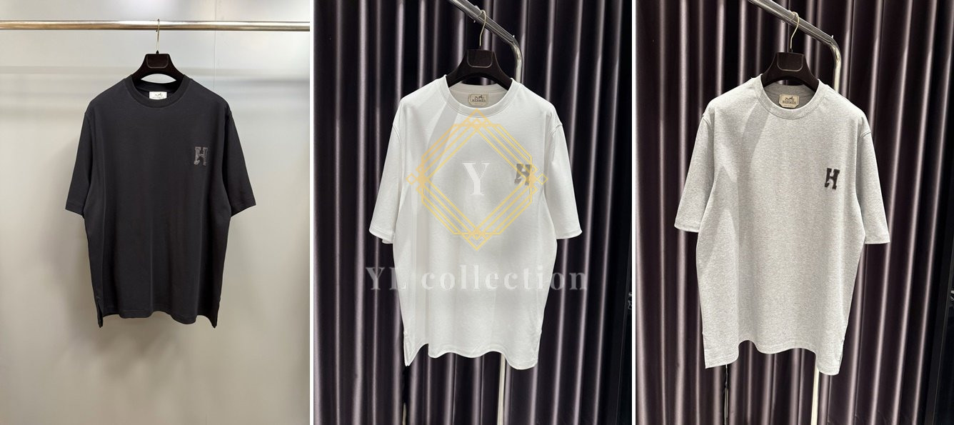 에르메스 H Cheval 가죽 디테일 반팔 티셔츠