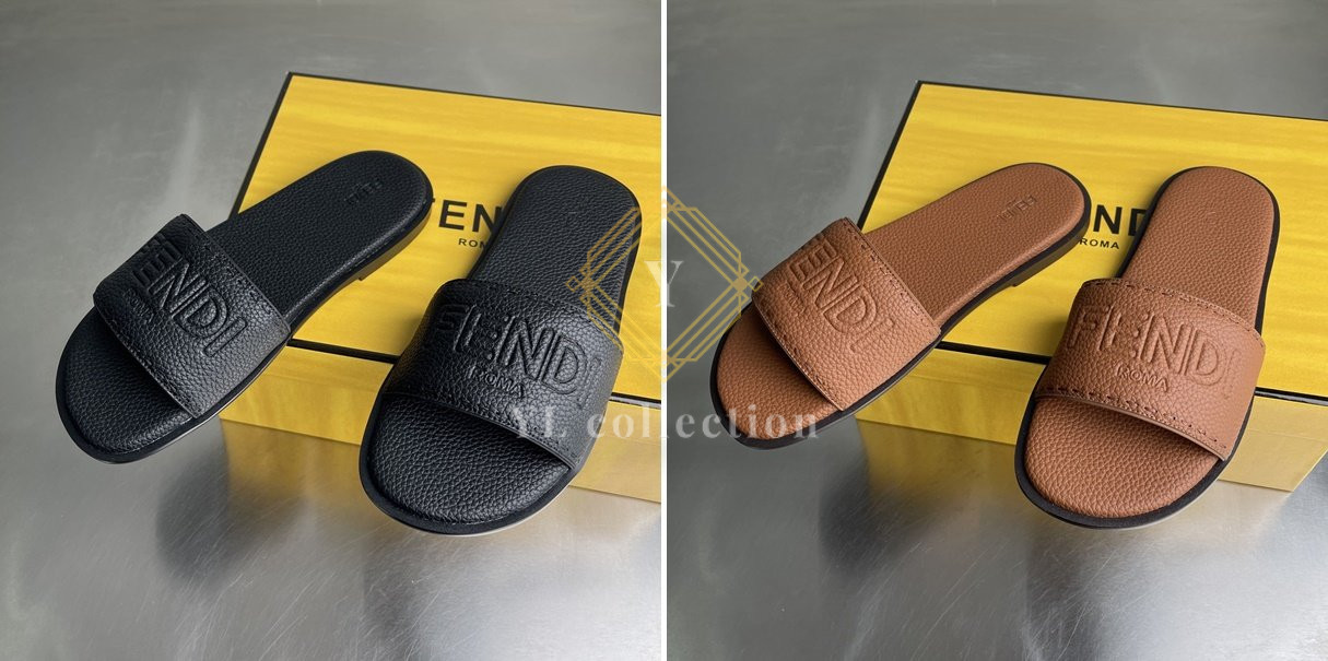 펜디 로마 엠보스드 로고 레더 샌들