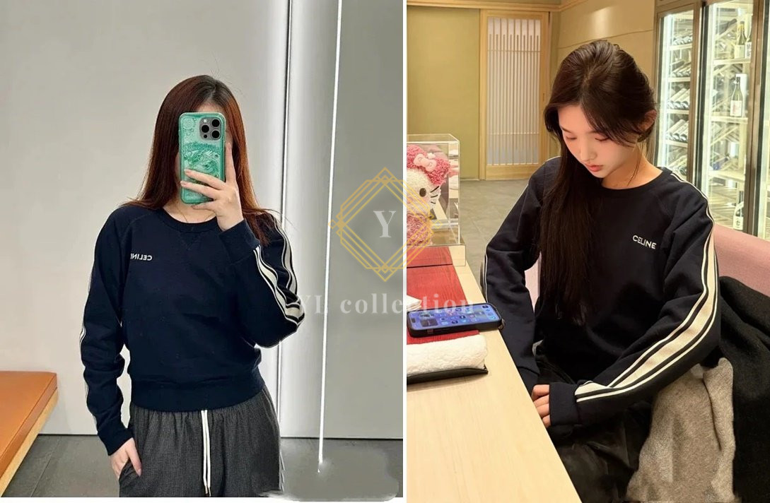 셀린느 블랙 코튼 스웨트셔츠