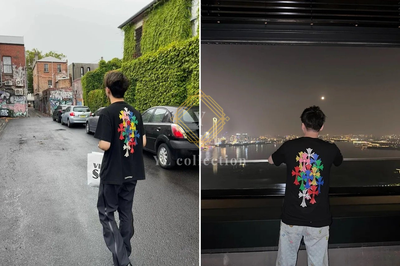 크롬하츠 멀티컬러 크로스 세메터리 반팔 티셔츠