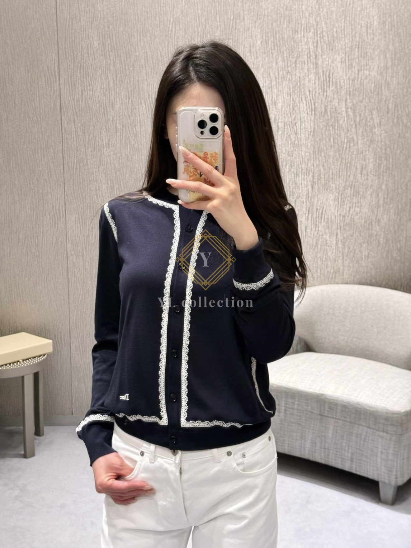 디올 화이트 레이스 가디건 자켓