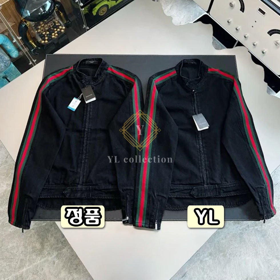 구찌 웹 코튼 데님 바이커 자켓