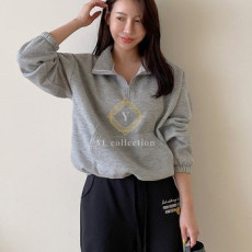 여성 투켄마 기모 루즈핏 반집업 긴팔 티셔츠