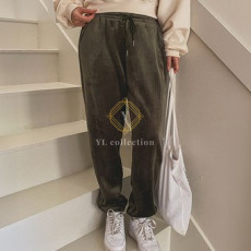 여성 배지올 벨벳 골지 융기모 조거 팬츠