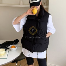 여성 에폴론 밑단 스트링 카라 패딩 조끼