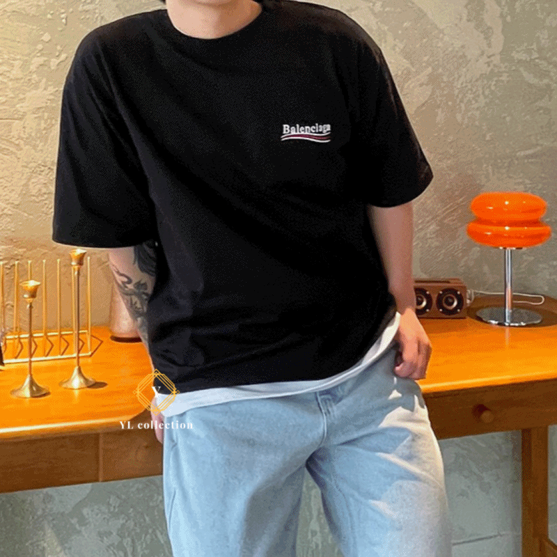 발렌시아가 자수 웨이브로고 반팔티