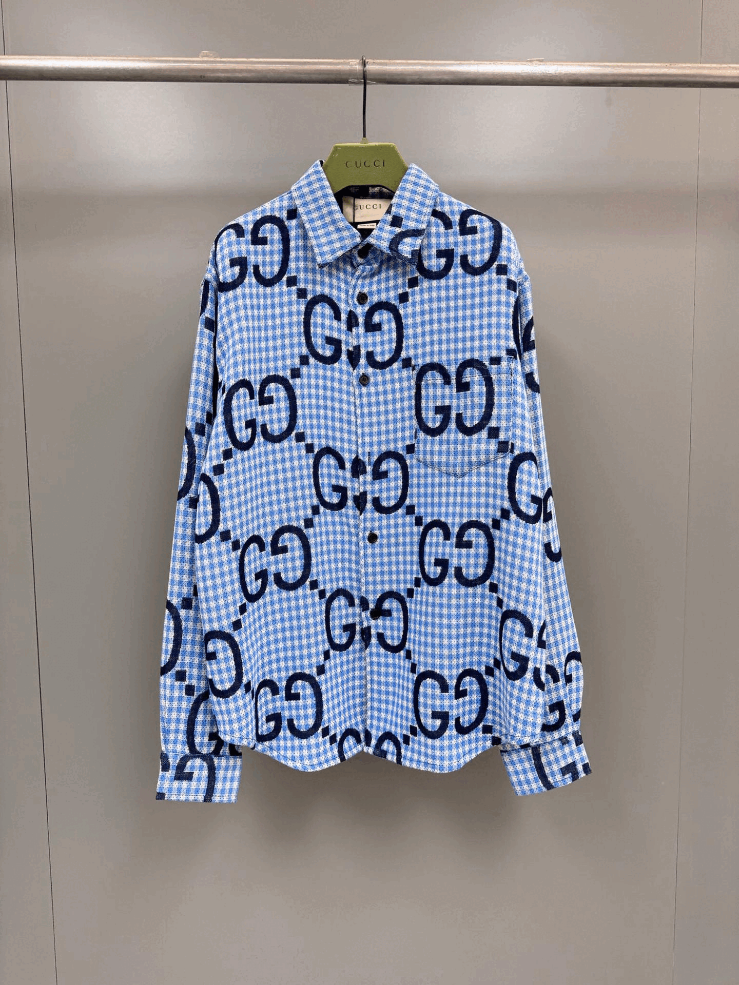 구찌 체크 로고 울 셔츠