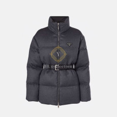 프라다 레더트림 울 푸퍼 자켓