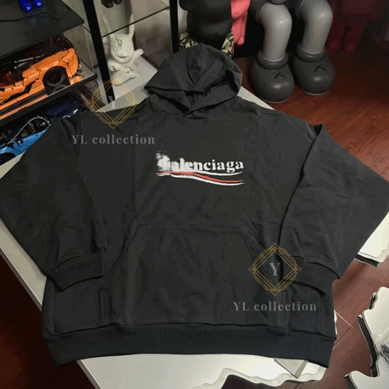 발렌시아가 웨이브 로고 프린트 후드티