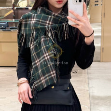 버버리 아이비 캐시미어 체크 프린지 스카프