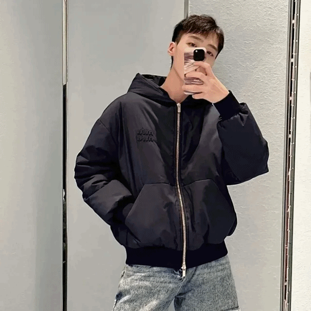 미우미우 테크니컬 폰지 블루종 자켓 네이비