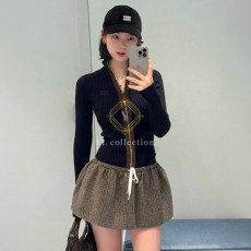 미우미우 레더 트리밍 골지 집업 가디건