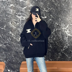 셀린느 트리오페 로고 니트 후드 집업 자켓