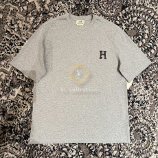 에르메스 H Cheval 가죽 디테일 반팔 티셔츠