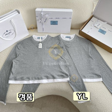 프라다 롱 슬리브 코튼 저지 티셔츠