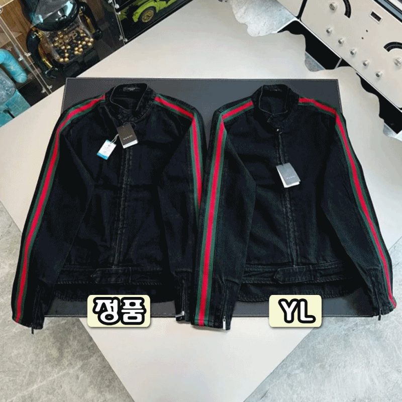 구찌 웹 코튼 데님 바이커 자켓